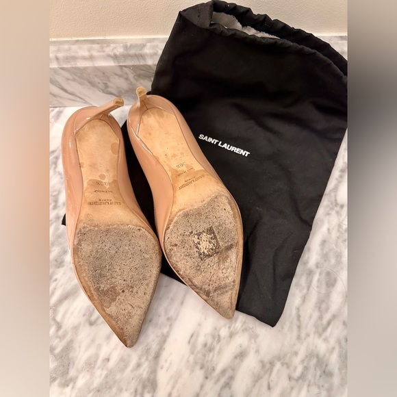 Saint Laurent YSL Zoe 105mm Nude Patent Leather Stiletto Heels 36.5 Authentic - Picture 4 of 10